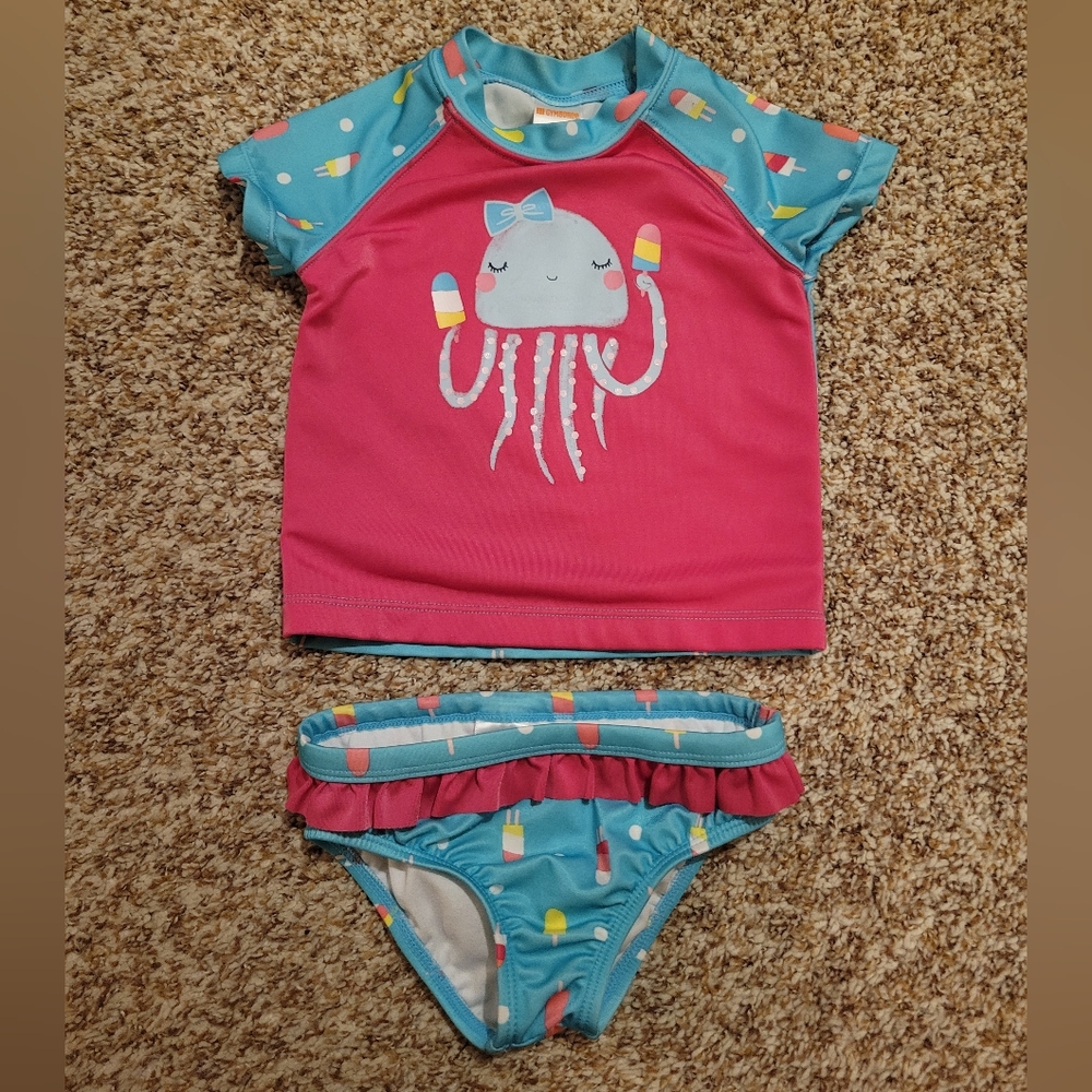 Gymboree Pink & Blue Rashguard Swim Suit Set with Jellyfish Popsicle Design | 2T